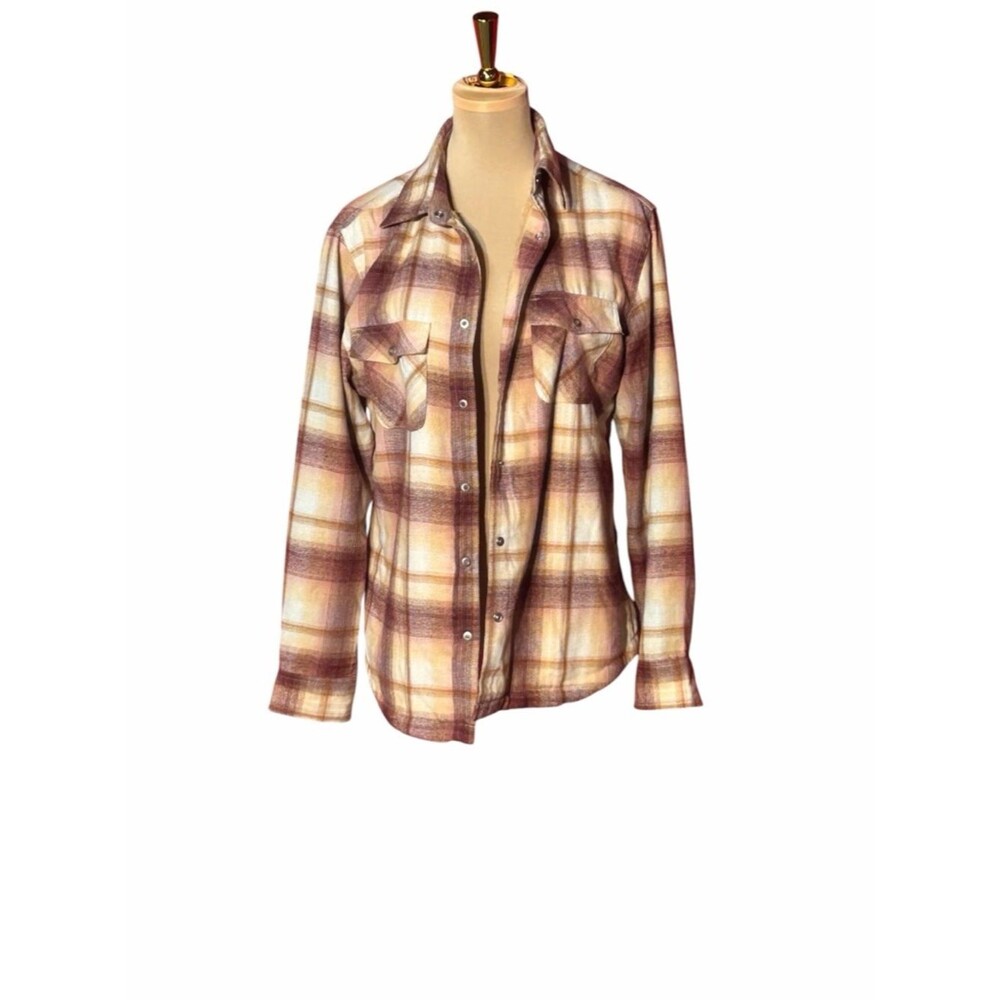 Stillwater Supply Co Plaid Teddy Shacket Jacket Medium Brown Cream
